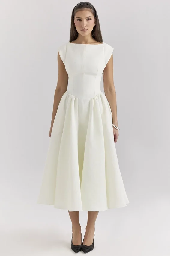 Debutante Ivory Moire Satin Midi Dress Debutante Ivory Moire Satin Midi Dress