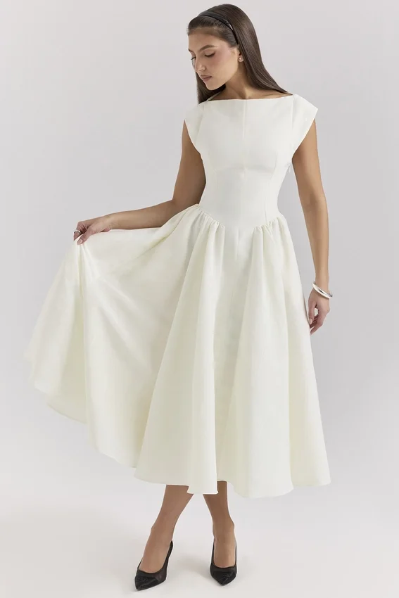 Debutante Ivory Moire Satin Midi Dress Debutante Ivory Moire Satin Midi Dress