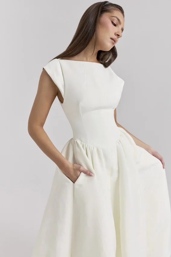 Debutante Ivory Moire Satin Midi Dress Debutante Ivory Moire Satin Midi Dress