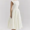 Debutante Ivory Moire Satin Midi Dress Debutante Ivory Moire Satin Midi Dress
