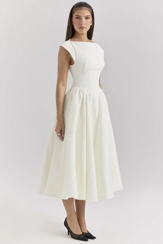 Debutante Ivory Moire Satin Midi Dress Debutante Ivory Moire Satin Midi Dress