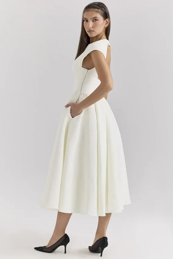 Debutante Ivory Moire Satin Midi Dress Debutante Ivory Moire Satin Midi Dress