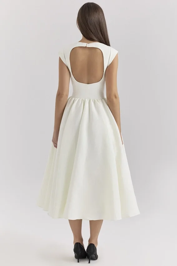 Debutante Ivory Moire Satin Midi Dress Debutante Ivory Moire Satin Midi Dress