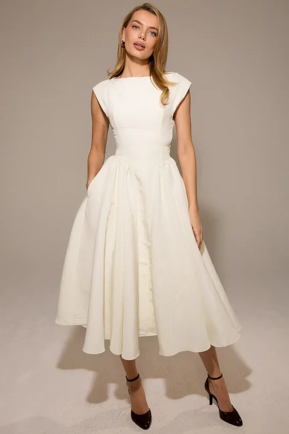 Debutante Ivory Moire Satin Midi Dress Debutante Ivory Moire Satin Midi Dress