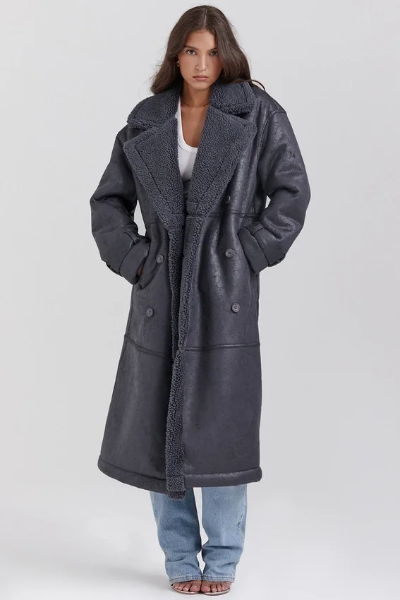 Deiji Grey Vegan Shearling Coat Deiji Grey Vegan Shearling Coat