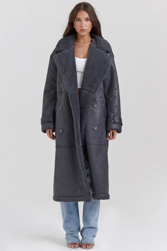 Deiji Grey Vegan Shearling Coat Deiji Grey Vegan Shearling Coat