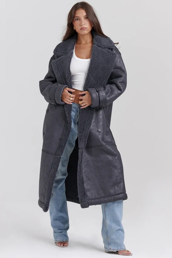Deiji Grey Vegan Shearling Coat Deiji Grey Vegan Shearling Coat