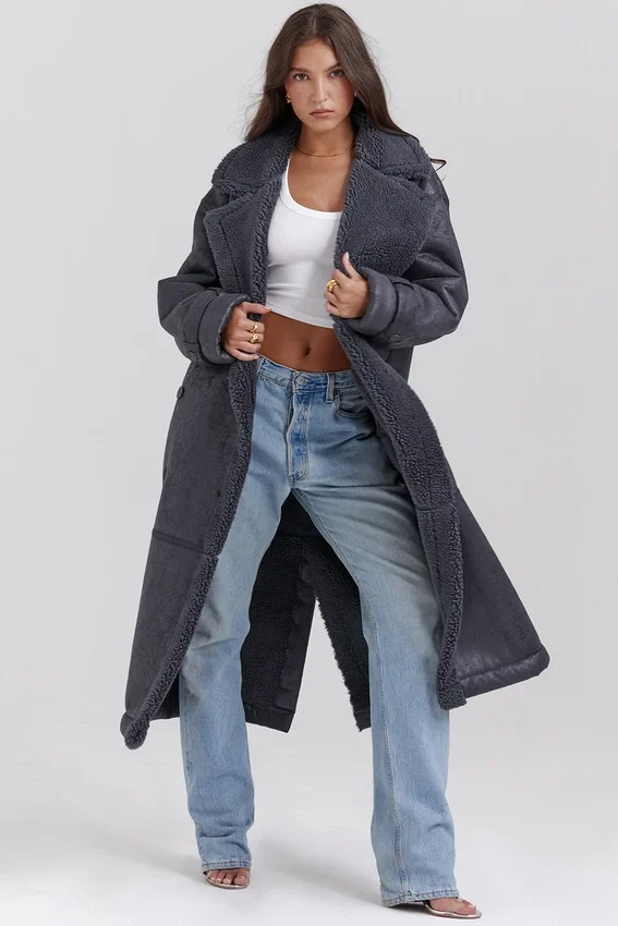 Deiji Grey Vegan Shearling Coat Deiji Grey Vegan Shearling Coat