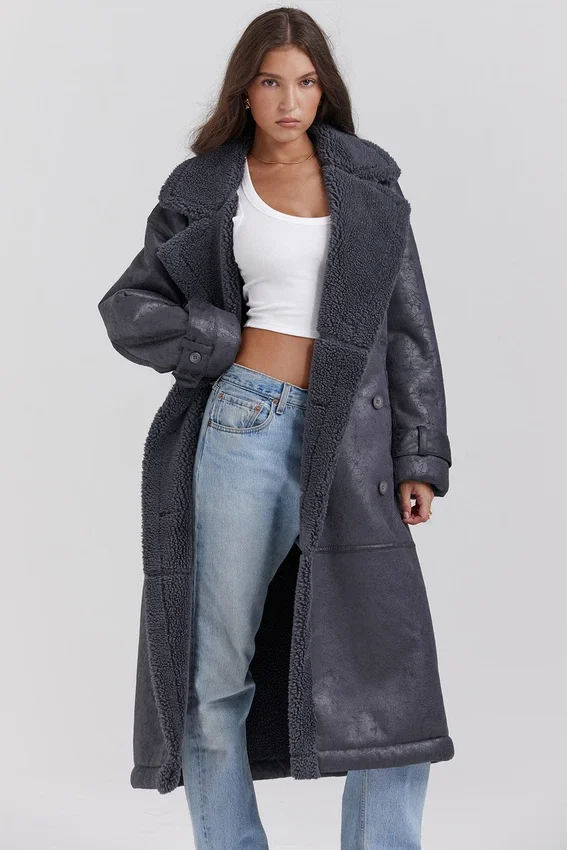 Deiji Grey Vegan Shearling Coat Deiji Grey Vegan Shearling Coat