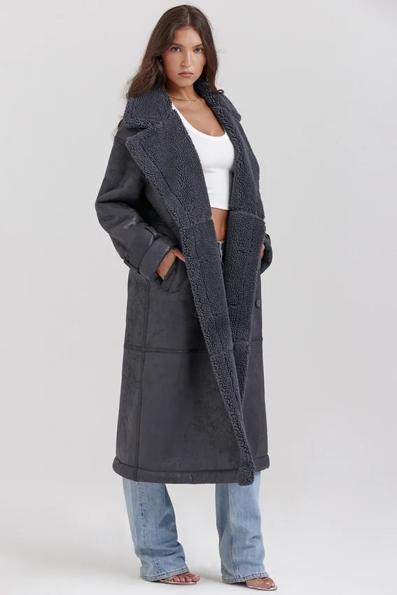 Deiji Grey Vegan Shearling Coat Deiji Grey Vegan Shearling Coat