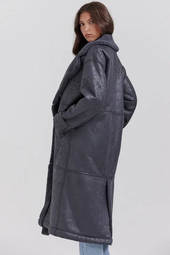 Deiji Grey Vegan Shearling Coat Deiji Grey Vegan Shearling Coat