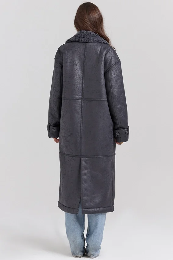 Deiji Grey Vegan Shearling Coat Deiji Grey Vegan Shearling Coat