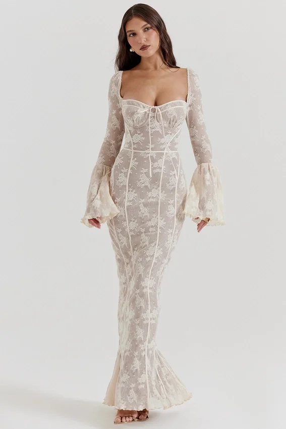 Delilah Vintage Cream Lace Maxi Dress Delilah Vintage Cream Lace Maxi Dress