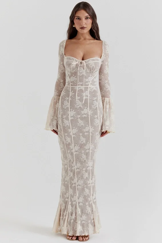Delilah Vintage Cream Lace Maxi Dress Delilah Vintage Cream Lace Maxi Dress