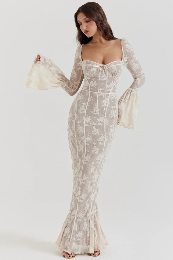 Delilah Vintage Cream Lace Maxi Dress Delilah Vintage Cream Lace Maxi Dress