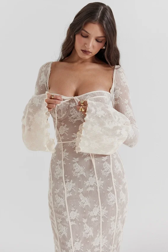 Delilah Vintage Cream Lace Maxi Dress Delilah Vintage Cream Lace Maxi Dress