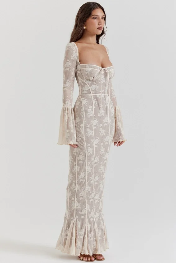Delilah Vintage Cream Lace Maxi Dress Delilah Vintage Cream Lace Maxi Dress
