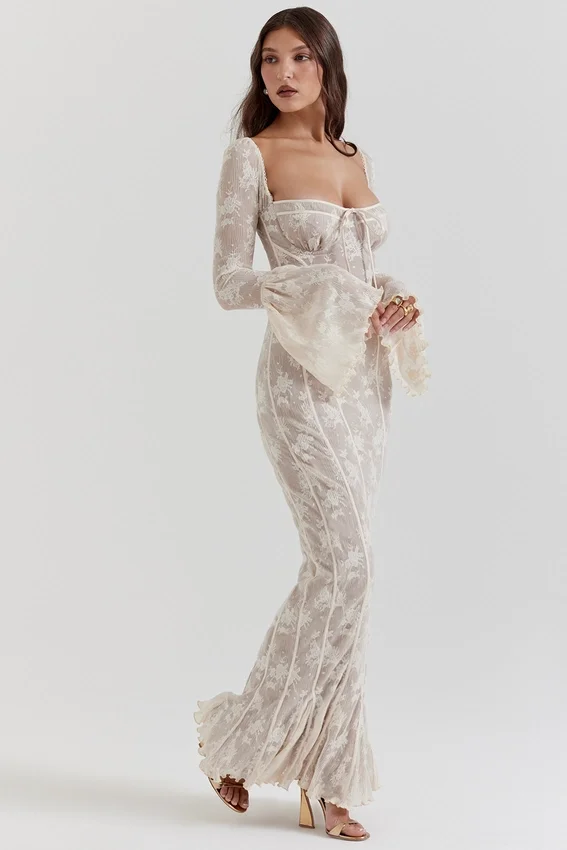 Delilah Vintage Cream Lace Maxi Dress Delilah Vintage Cream Lace Maxi Dress
