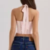 Demi Pink Floral Embroidered Stretch Cotton Corset Top Demi Pink Floral Embroidered Stretch Cotton Corset Top