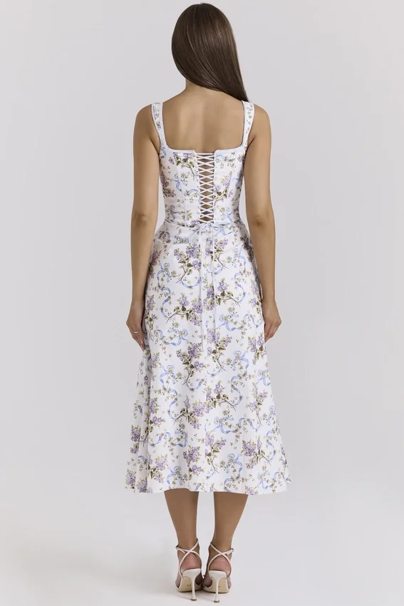 Dionne Off White Floral Print Cotton Midi Dress Dionne Off White Floral Print Cotton Midi Dress