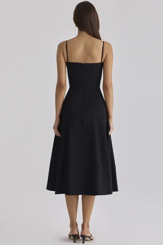 Dolly Black Cotton Flared Midi Sundress Dolly Black Cotton Flared Midi Sundress