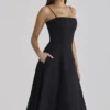 Dolly Black Cotton Flared Midi Sundress Dolly Black Cotton Flared Midi Sundress