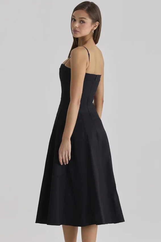 Dolly Black Cotton Flared Midi Sundress Dolly Black Cotton Flared Midi Sundress
