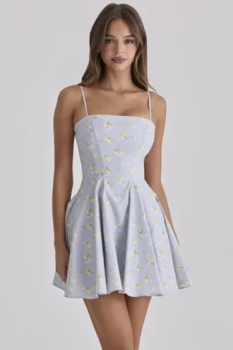 Dolly Blue Wildflower Floral Print Cotton Mini Sundress Dolly Blue Wildflower Floral Print Cotton Mini Sundress