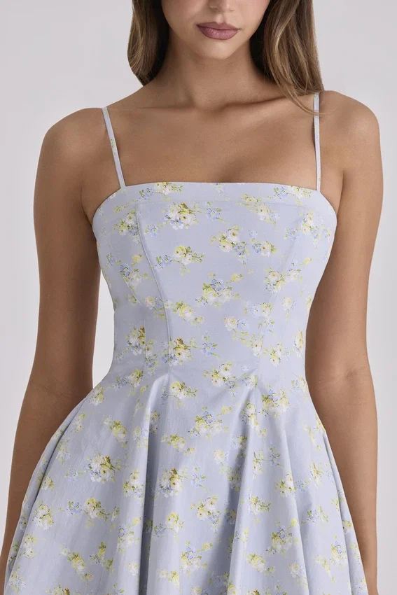 Dolly Blue Wildflower Floral Print Cotton Mini Sundress Dolly Blue Wildflower Floral Print Cotton Mini Sundress