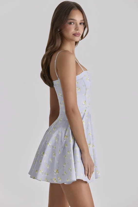 Dolly Blue Wildflower Floral Print Cotton Mini Sundress Dolly Blue Wildflower Floral Print Cotton Mini Sundress