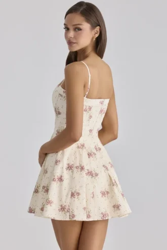 Dolly Ivory Vintage Rose Print Cotton Flared Mini Sundress