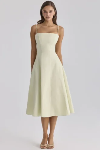 Dolly Matcha Green Cotton Flared Midi Sundress Dolly Matcha Green Cotton Flared Midi Sundress