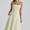 Dolly Matcha Green Cotton Flared Midi Sundress