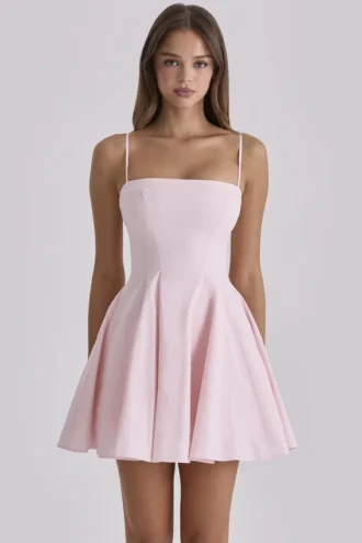 Dolly Pink Cotton Flared Mini Sundress Dolly Pink Cotton Flared Mini Sundress
