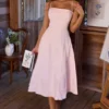 Dolly Pink Sateen Cotton Flared Midi Sundress