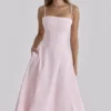 Dolly Pink Sateen Cotton Flared Midi Sundress