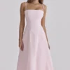 Dolly Pink Sateen Cotton Flared Midi Sundress