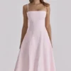 Dolly Pink Sateen Cotton Flared Midi Sundress