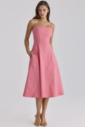 Dolly Raspberry Cotton Flared Midi Sundress Dolly Raspberry Cotton Flared Midi Sundress