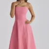 Dolly Raspberry Cotton Flared Midi Sundress Dolly Raspberry Cotton Flared Midi Sundress
