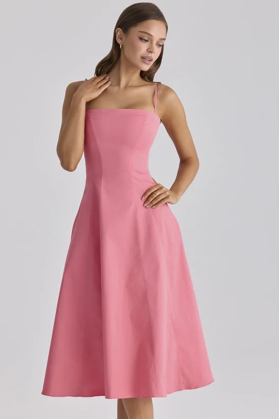 Dolly Raspberry Cotton Flared Midi Sundress Dolly Raspberry Cotton Flared Midi Sundress