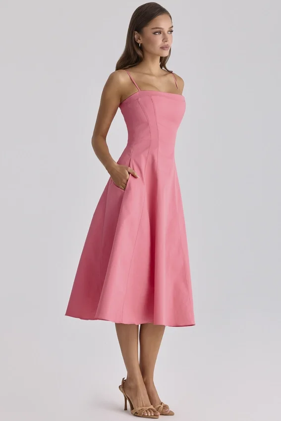 Dolly Raspberry Cotton Flared Midi Sundress Dolly Raspberry Cotton Flared Midi Sundress