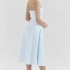 Dolly Soft Blue Stretch Cotton A-Line Midi Sundress