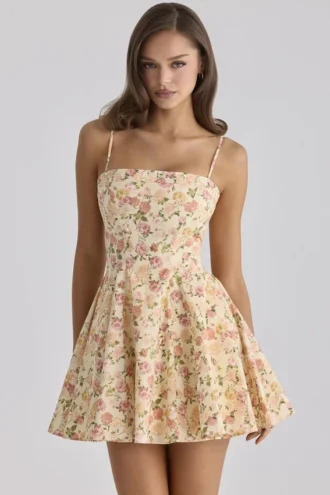 Dolly Warm Rose Print Cotton Flared Mini Sundress Dolly Warm Rose Print Cotton Flared Mini Sundress