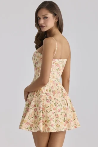 Dolly Warm Rose Print Cotton Flared Mini Sundress Dolly Warm Rose Print Cotton Flared Mini Sundress