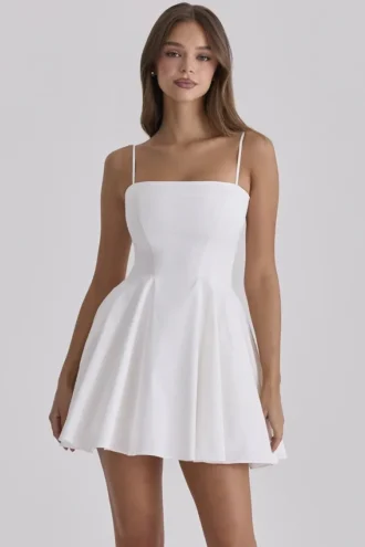 Dolly White Cotton Flared Mini Sundress Dolly White Cotton Flared Mini Sundress