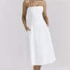 Dolly White Stretch Cotton A-Line Midi Sundress