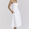 Dolly White Stretch Cotton A-Line Midi Sundress