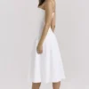 Dolly White Stretch Cotton A-Line Midi Sundress