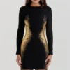 Domenica Black & Gold Foil Print Mini Dress Domenica Black & Gold Foil Print Mini Dress